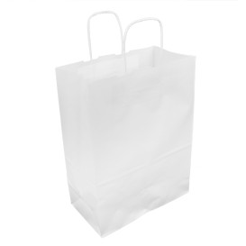 Torby Papierowe Kraft Białe z Uchwytami 100g/m² 25+13x33cm (200 Sztuk)