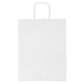 Torby Papierowe Kraft Białe z Uchwytami 100g/m² 25+13x33cm (200 Sztuk)