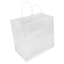 Torby Papierowe Kraft Białe z Uchwytami 80g/m² 30+18x29cm (25 Sztuk)