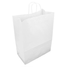 Torby Papierowe Kraft Białe z Uchwytami 90g/m² 32+16x43cm (50 Sztuk)