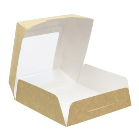 Pudełka na Wynos Kartonowe Kraft z Okienkiem 120x120x40mm (25 Sztuk) 