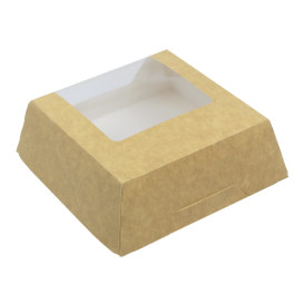 Pudełka na Wynos Kartonowe Kraft z Okienkiem 120x120x40mm (25 Sztuk) 