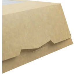 Pudełka na Wynos Kartonowe Kraft z Okienkiem 140x140x50mm (25 Sztuk)