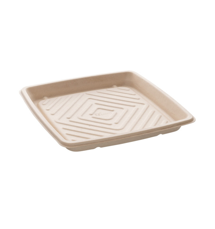 Tacki Trzciny Cukrowej Kwadrat Naturalne 27x27cm (5 Sztuk) Tacki Trzciny Cukrowej Kwadrat Naturalne 27x27cm (5 Sztuk)