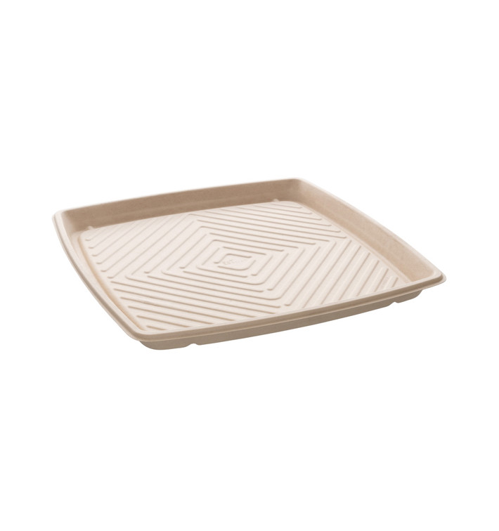 Talerz z Trzciny Cukrowej Kwadratowy Naturalny 40x40cm (5 Sztuk) Talerz z Trzciny Cukrowej Kwadratowy Naturalny 40x40cm (5 Sztuk)