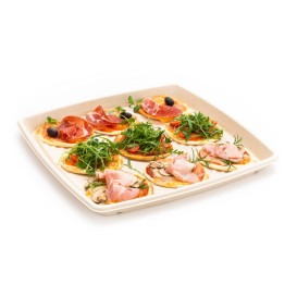 Talerz z Trzciny Cukrowej Kwadratowy Naturalny 36x36cm (25 Sztuk)