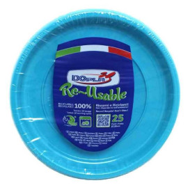 Talerz Płaski Wielokrotnego Użytku Ekonomiczne PS Niebieski Światło Ø22cm (25 Sztuk)