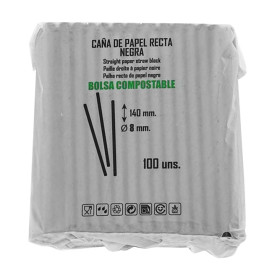 Słomki Prosto Papierowe Czarny Ø8mm 14cm (100 Sztuk)