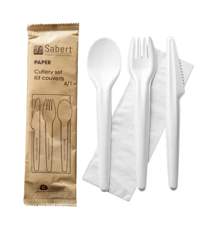 Zestaw sztućców papierowych Kraft Widelec + Nóż + Łyżka + Serwetka (50 Stuks) Zestaw sztućców papierowych Kraft Widelec + Nóż + Łyżka + Serwetka (50 Stuks)