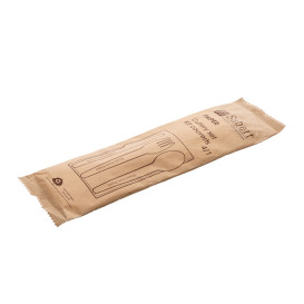 Zestaw sztućców papierowych Kraft Widelec + Nóż + Łyżka + Serwetka (50 Stuks)