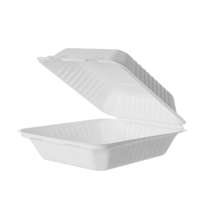 Pojemniki Zawiasie Trzciny Cukrowej + PLA Białe 20x20x7,5cm (50 Sztuk) Pojemniki Zawiasie Trzciny Cukrowej + PLA Białe 20x20x7,5cm (50 Sztuk)