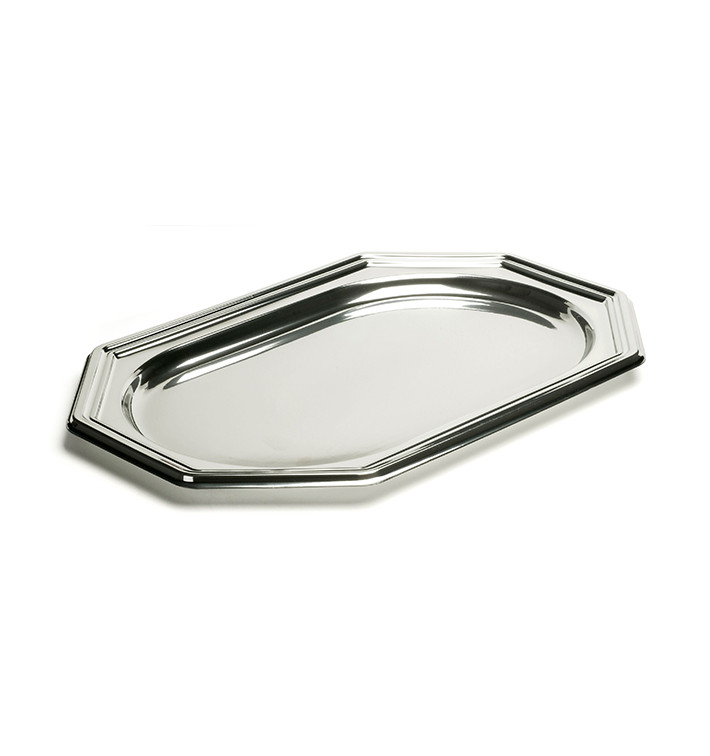 Tacki Plastikowe Ośmioboczny Srebro 27x19 cm (5 Sztuk) Tacki Plastikowe Ośmioboczny Srebro 27x19 cm (5 Sztuk)