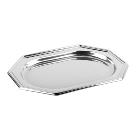 Tacki Plastikowe Ośmioboczny Srebro 46x30 cm (50 Sztuk)