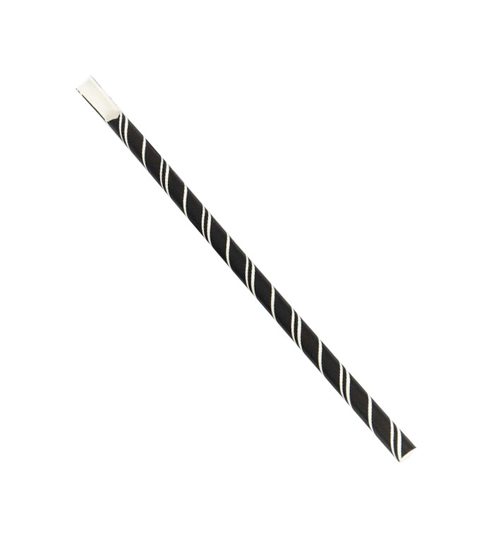 Słomki Łyżka Papierowe Czarna z białymi Paskami Ø8mm 20cm (100 Sztuk) Słomki Łyżka Papierowe Czarna z białymi Paskami Ø8mm 20cm (100 Sztuk)