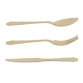 Drewniany Zestaw Sztućców Widelczyki, Nóż i Łyżka 20cm (25 Sztuk)
