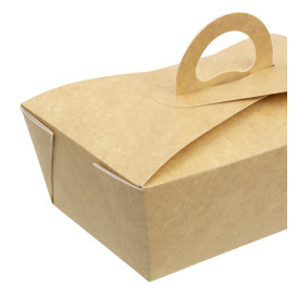 Pudełka na Wynos "Doggi Bag" Kraft z Uchwytami 16x9,5x6cm 1000ml (200 Sztuk)