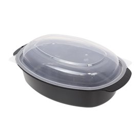 Pojemnik Owalna Czarny PP z Pokrywką 950ml 15,4x22,6cm (50 Sztuk)
