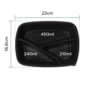 Pojemnik Plastikowy 3-dzielne Czarny PP 900ml 23x17x5cm (75 Sztuk)