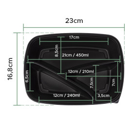 Pojemnik Plastikowy 3-dzielne Czarny PP 900ml 23x17x5cm (75 Sztuk)