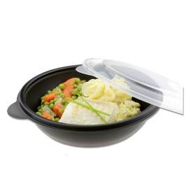 Pojemnik Plastikowy Czarny PP z Pokrywką 750ml Ø19x4cm (90 Sztuk)