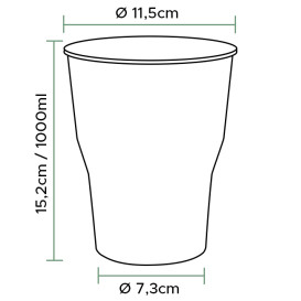 Kubek Wielokrotnego Użytku PP Przezroczyste 1.000ml Ø9,4cm (25 Sztuk)