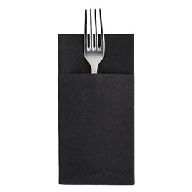 Serwetki Kieszonki na Sztućce Airlaid Czarne 33x40cm (30 Sztuk)