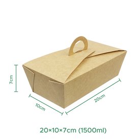Pudełko Lunch Box Kraft z Uchwytami 20x10x7cm 1500ml (20 Sztuk)