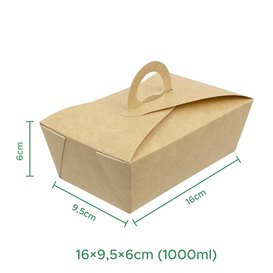 Pudełko Lunch Box Kraft z Uchwytami 16x9,5x6cm 1000ml (25 Sztuk)