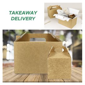 Pudełko Lunch Box Kraft z Uchwytami 13,1x13,1x11,5cm (250 Sztuk)