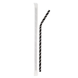 Słomki Elastyczne Papierowe Czarny Paskam Pakowane Pojedynczo Ø6mm 21cm (100 Sztuk)