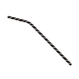 Słomki Elastyczne Papierowe Czarny Paskam Pakowane Pojedynczo Ø6mm 21cm (100 Sztuk)