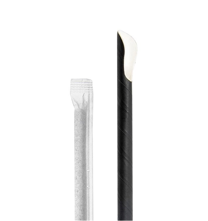 Słomki z Łyżeczką Papierowe Czarne a Paskami Pakowane Ø8mm 20cm (100 Sztuk) Słomki z Łyżeczką Papierowe Czarne a Paskami Pakowane Ø8mm 20cm (100 Sztuk)