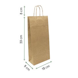 Torby Papierowe Kraft na Butelki z Uchwytami 18+8x39cm (300 Sztuk)