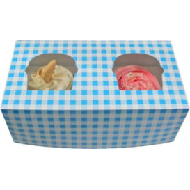 Pudełka na 2 Babeczki z Stojakiem 19,5x10x7,5cm Niebieski (20 Sztuk)