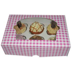 Pudełka na 6 Babeczki z Stojakiem 24,3x16,5x7,5cm Różowe (20 Sztuk)