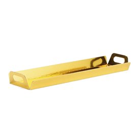 Tacka Papierowa Prostokątna Złota z Uchwytami 32x7,5 cm (5 Sztuk)
