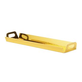 Tacka Papierowa Prostokątna Złota z Uchwytami 32x7,5 cm (100 Sztuk)