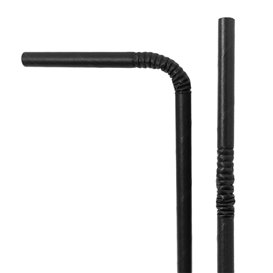 Słomki Elastyczne Papierowe Czarny Ø6mm 23cm (250 Sztuk)