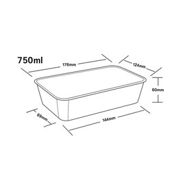 Pojemnik Plastikowy Prostokątny Czarny PP 750ml 17,3x11,9cm (50 Sztuk)
