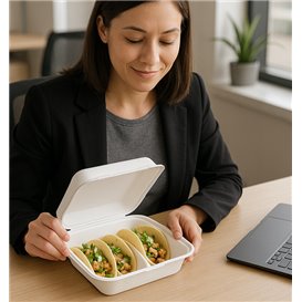 Menubox Tacka na Tacos z Pulpy Biały 3 Przegrodami 41x48x40cm (50 Sztuk)