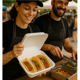 Menubox Tacka na Tacos z Pulpy Biały 3 Przegrodami 41x48x40cm (50 Sztuk)