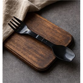 Łyżkowidelec Spork Użytku Duo PP Czarny 12cm (500 Sztuk)