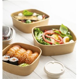 Pojemnik Papierowy Kraft Kwadratowy na Sałatkę 750ml 17x17x5cm (300 Sztuk)