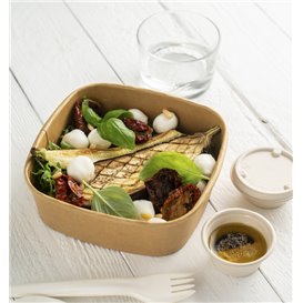 Pojemnik Papierowy Kraft Kwadratowy na Sałatkę 750ml 17x17x5cm (300 Sztuk)