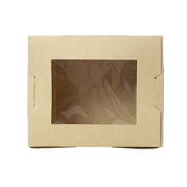 Pudełko z Papieru Bambusowego Kraft z Okienkiem 11,5x9x6,5 cm 700ml (200 Sztuk)