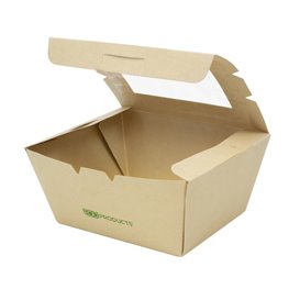 Pudełko z Papieru Bambusowego Kraft z Okienkiem 11,5x9x6,5 cm 700ml (50 Sztuk)