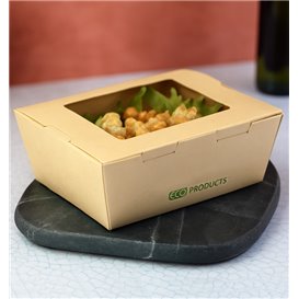 Pudełko z Papieru Bambusowego Kraft z Okienkiem 11,5x9x6,5 cm 700ml (200 Sztuk)