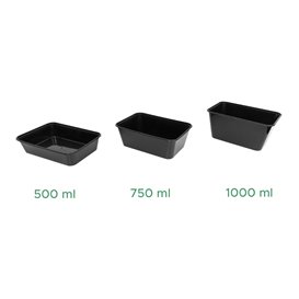Pojemnik Plastikowy Prostokątny Czarny PP 500ml 17,3x11,9cm (50 Sztuk)
