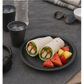 Talerz Plastikowe PS Wielokrotnego Użytku Płaski Czarni Ø220mm (300 Sztuk)