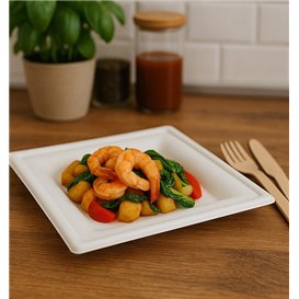 Talerz Kwadratowy z Trzciny Cukrowej Biały 20x20cm (50 Sztuk)
